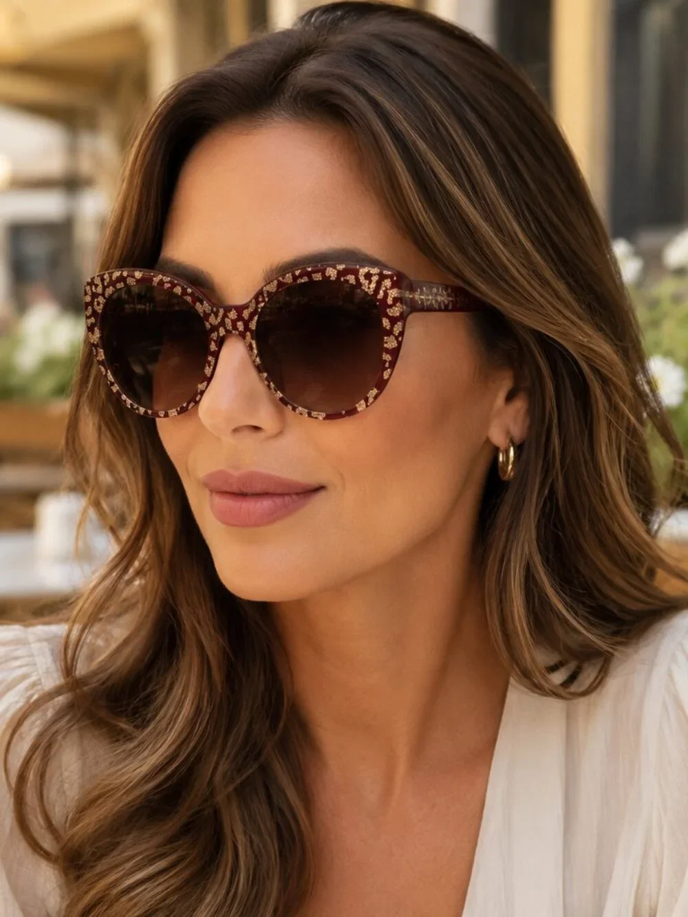 Bebe BB7231 Burgundy Animal Gold Glitter Cat-Eye Sunglasses 55-19-135